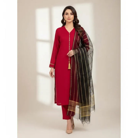 Royal Maroon Katan Silk 3-Piece Suit
