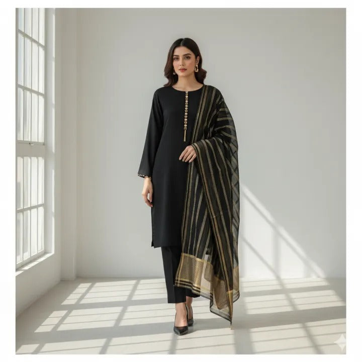 Royal Jet Black Katan Silk 3-Piece Suit