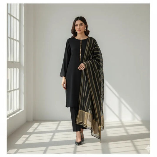Royal Jet Black Katan Silk 3-Piece Suit