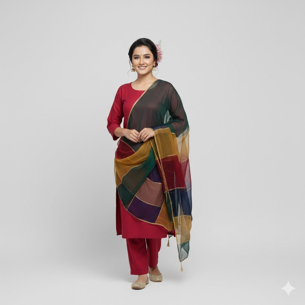 Royal Magenta Katan Silk 3-Piece Suit