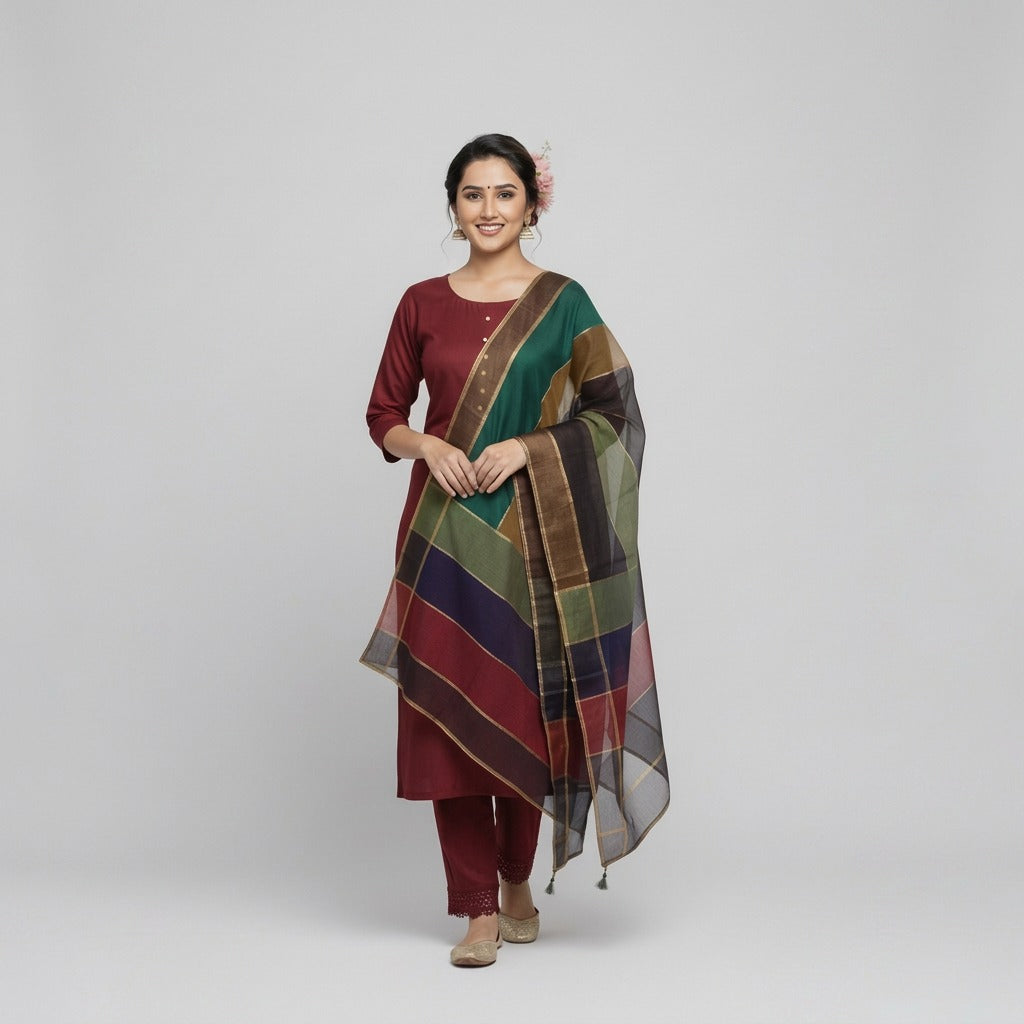 Royal Deep Red Katan Silk 3-Piece Suit
