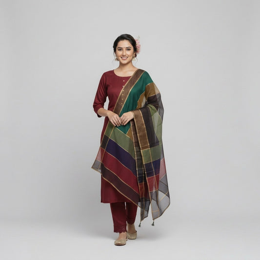 Royal Deep Red Katan Silk 3-Piece Suit