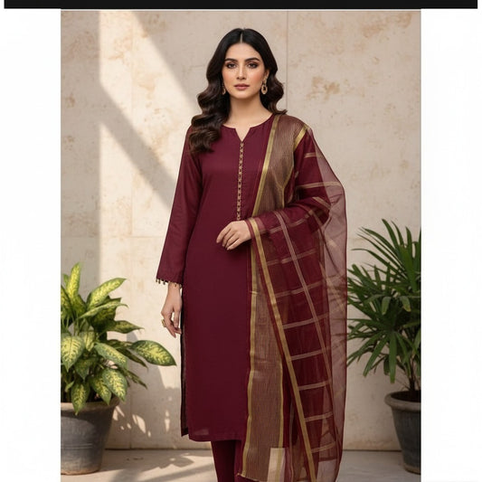 Royal Plum Wine Katan Silk 3-Piece Suit