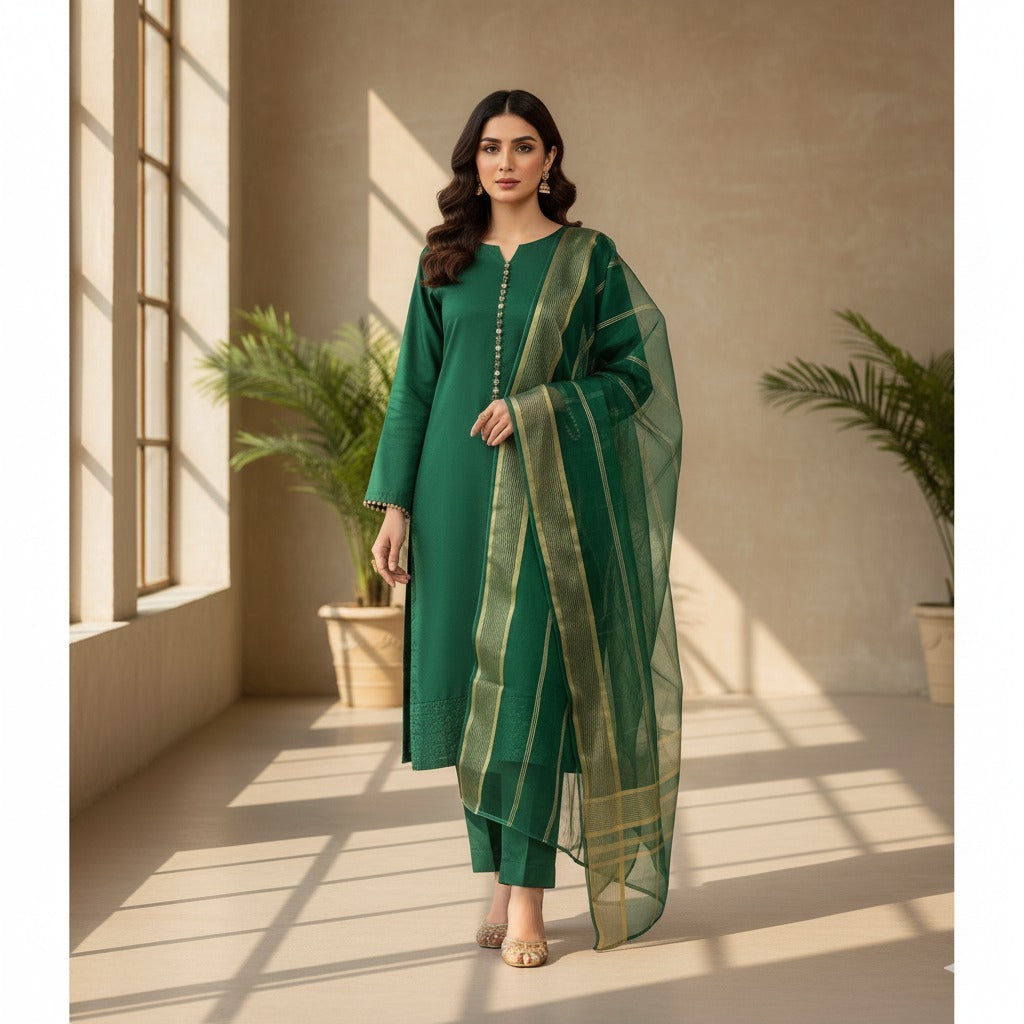 Royal Emerald Green Katan Silk 3-Piece Suit