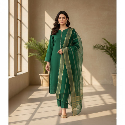 Royal Emerald Green Katan Silk 3-Piece Suit