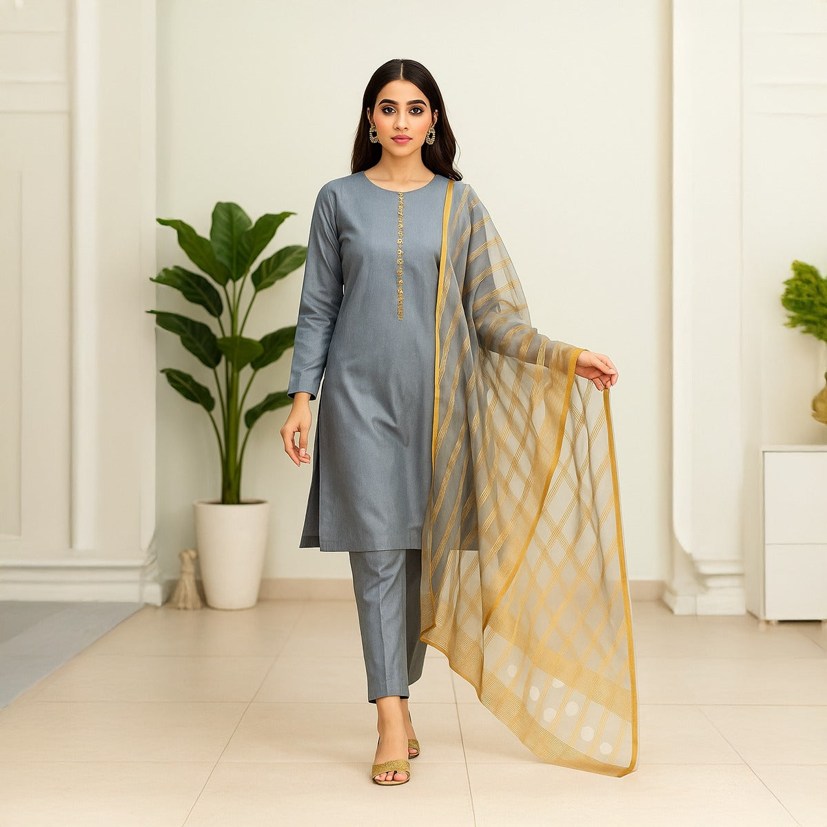 Royal Steel Grey Katan Silk 3-Piece Suit