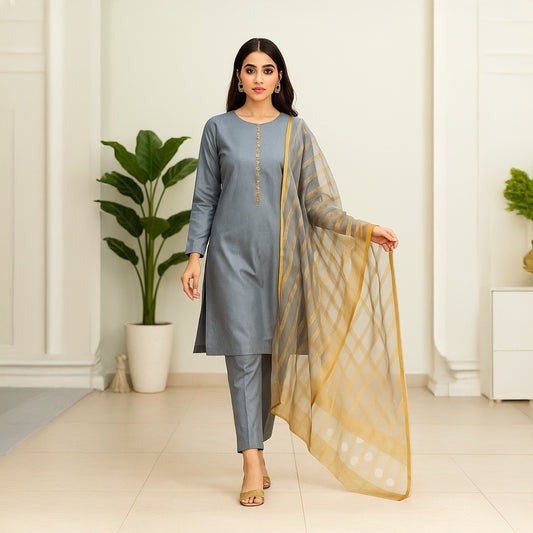 Royal Steel Grey Katan Silk 3-Piece Suit