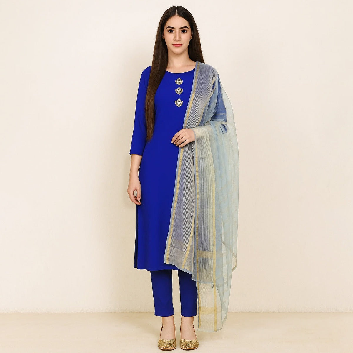 Royal Sapphire Blue Katan Silk 3-Piece Suit