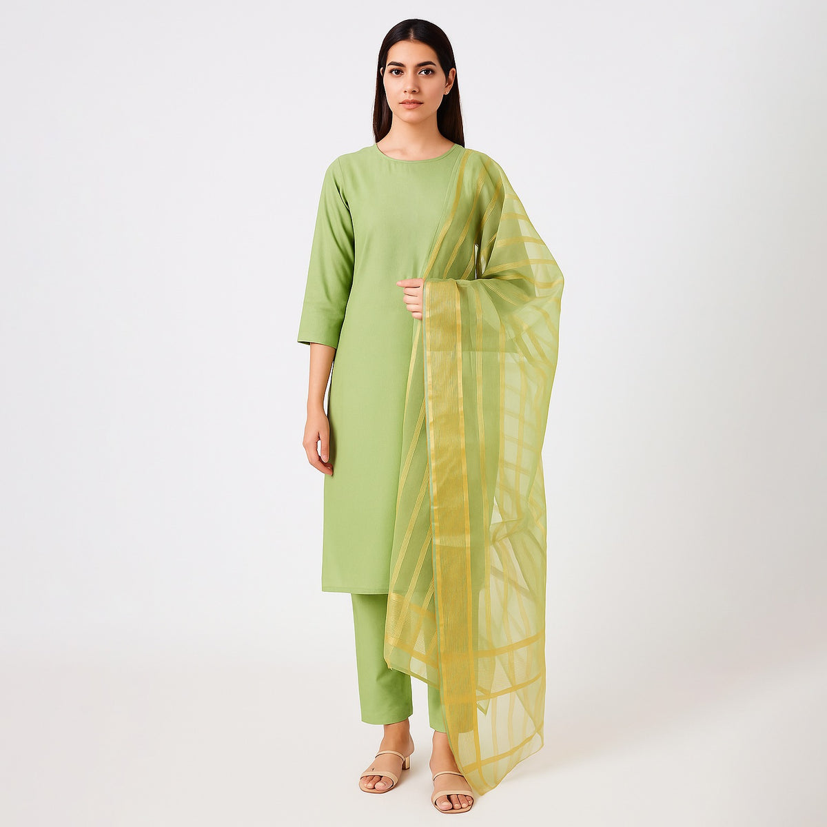 Royal Olive Green Katan Silk 3-Piece Suit