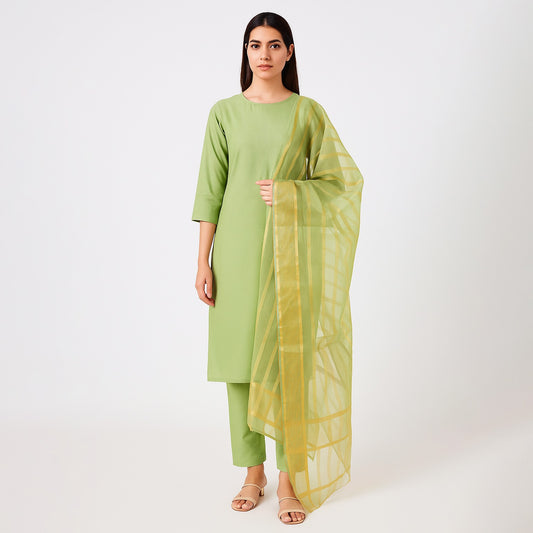 Royal Olive Green Katan Silk 3-Piece Suit