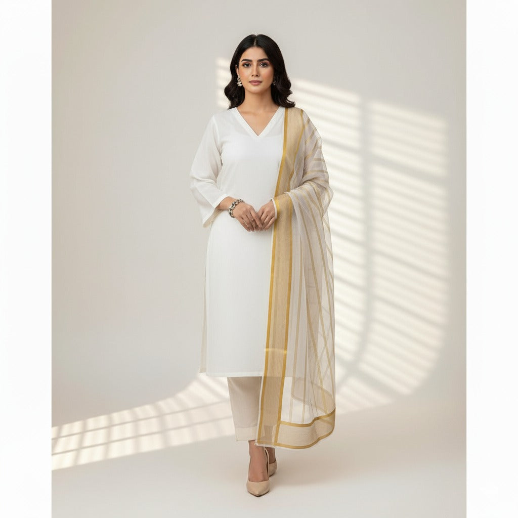 Royal Off-White Katan Silk 3-Piece Suit
