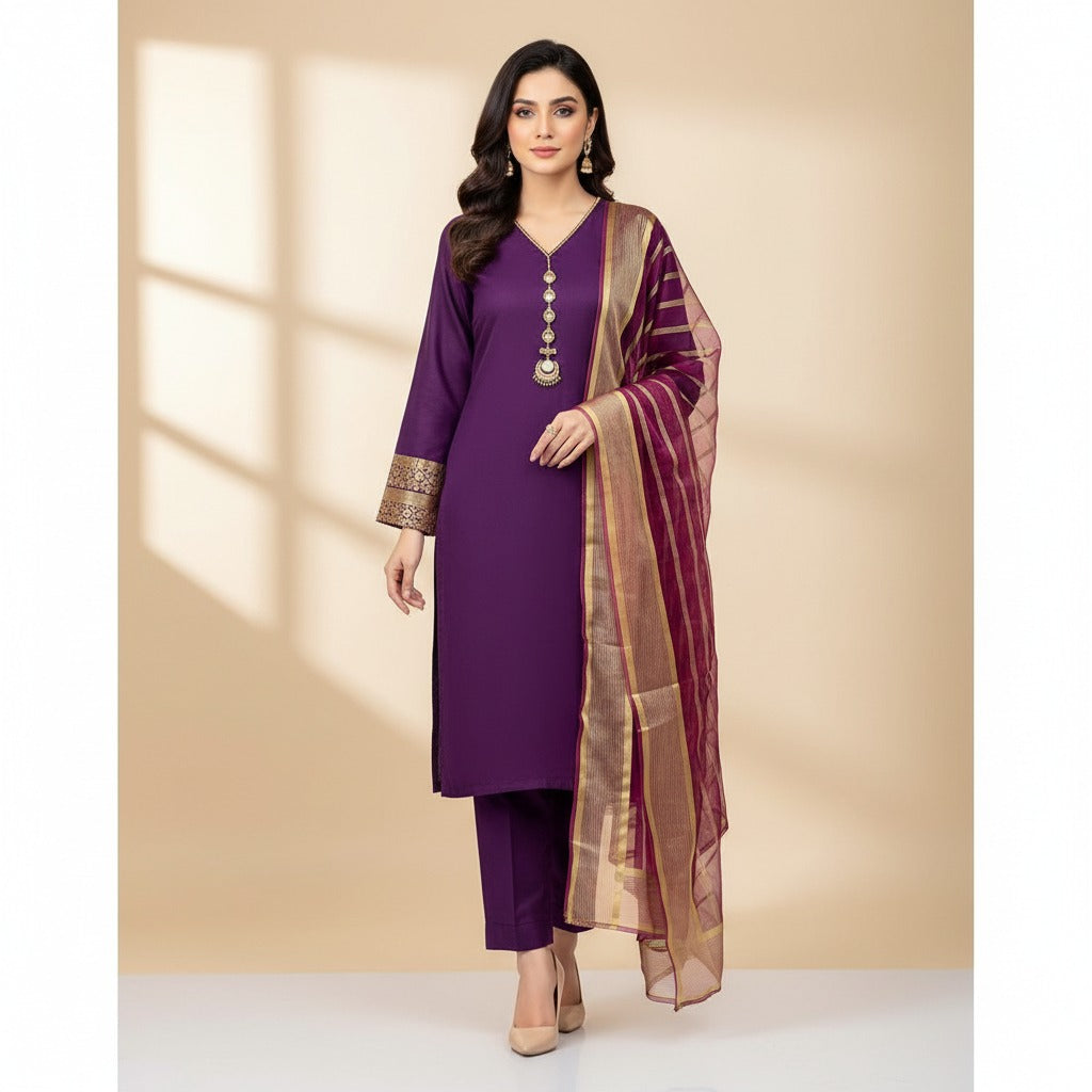 Royal Deep Purple Katan Silk 3-Piece Suit