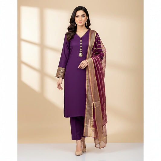 Royal Deep Purple Katan Silk 3-Piece Suit