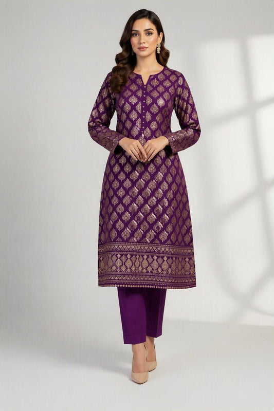 Royal Amethyst Gold-Printed Katan Silk 2-Piece Suit